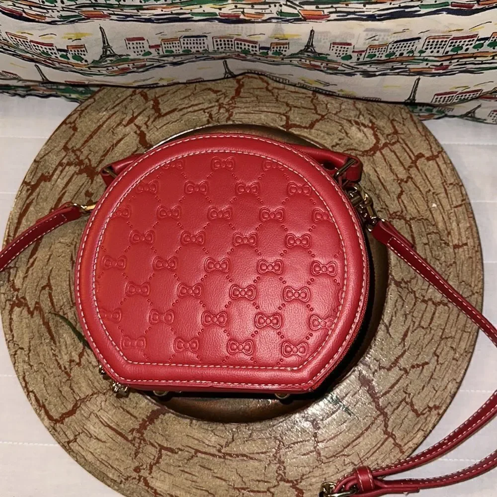 Beautiful Red Bow tie Faux Leather Small Canteen Shape Crossbody Bag